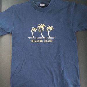 Vintage Late 90s/00 Treasure Island Florida T-Shirt Mens Med Wave Palm Trees EUC